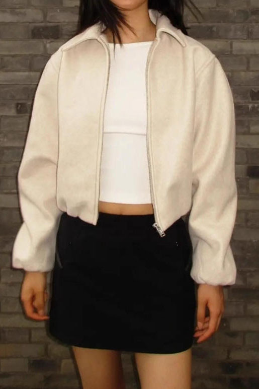 Solid Color Long Sleeved Zipper Flight Jacket