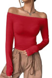One Shoulder Long Sleeved Solid Color T-shirt