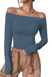 One Shoulder Long Sleeved Solid Color T-shirt