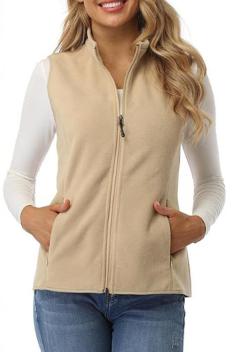 Solid Color Sleeveless Zipper Cardigan Fleece Vest