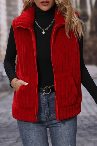 Lapel Sleeveless Loose Striped Zipper Vest