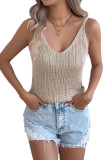 Solid Color Hollow Sleeveless V-neck Knitted Vest
