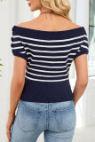 Striped Button Short Sleeved Knitted Sweater