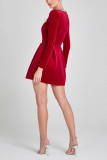Diamond Studded Square Neck Waist Cinching Dress