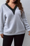 Solid Color V-neck Long Sleeved Sweatshirt