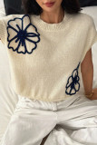 Printed Round Neck Short Sleeved Sweater