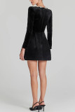 Diamond Studded Square Neck Waist Cinching Dress