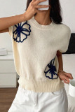 Printed Round Neck Short Sleeved Sweater