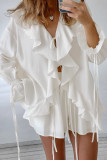 Lotus Leaf Edge Long Sleeved Shirt Shorts Two-piece Set