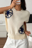 Printed Round Neck Short Sleeved Sweater