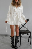 Lotus Leaf Edge Long Sleeved Shirt Shorts Two-piece Set
