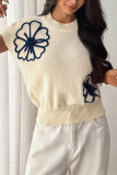 Printed Round Neck Short Sleeved Sweater