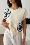 Printed Round Neck Short Sleeved Sweater