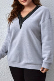 Solid Color V-neck Long Sleeved Sweatshirt