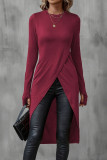 Solid Color Long Sleeved Irregular T-shirt