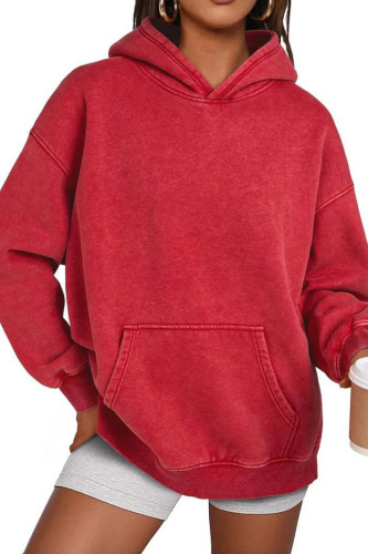 Retro Solid Color Long Sleeved Hooded Sweatshirt