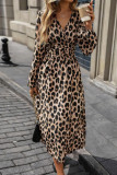 Leopard Print Long Sleeved High Waisted Dress