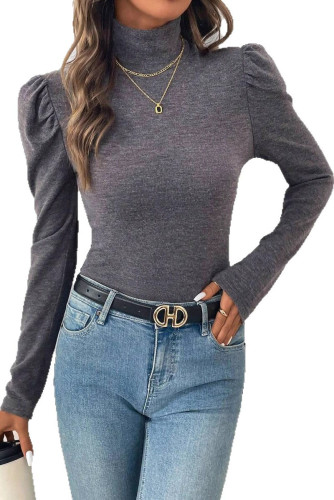 Half High Neck Solid Color Long Sleeved Shirt