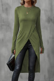 Solid Color Long Sleeved Irregular T-shirt