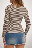 Round Neck Striped Long Sleeved T-shirt