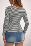 Round Neck Striped Long Sleeved T-shirt