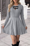 Bow Long Sleeved Waist Cinched Knitted Dress