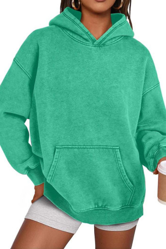 Retro Solid Color Long Sleeved Hooded Sweatshirt