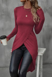 Solid Color Long Sleeved Irregular T-shirt