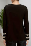 Large Size Leopard Print V-neck Long Sleeved T-shirt