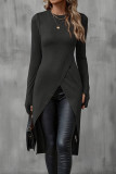 Solid Color Long Sleeved Irregular T-shirt