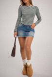 Round Neck Striped Long Sleeved T-shirt