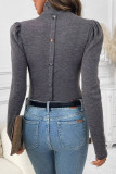 Half High Neck Solid Color Long Sleeved Shirt