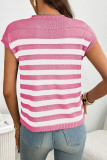Round Neck Striped Short Sleeved Sweater