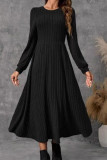 Round Neck Solid Color Long Sleeved Knitted Dress