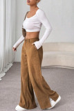 Corduroy Mid Waist Straight Leg Pants