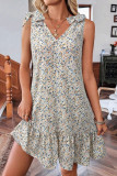 V-neck Bow Floral Sleeveless Vest Dress