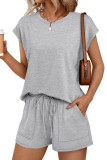 Round Neck Short Sleeved Shorts Two-piece Set