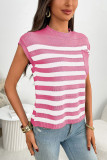 Round Neck Striped Short Sleeved Sweater