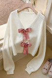 V-neck Bow Long Sleeved Sweater