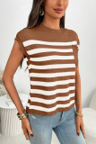 Round Neck Striped Short Sleeved Sweater