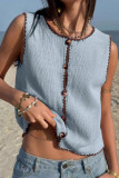 Solid Color Sleeveless Button Up Cardigan Vest