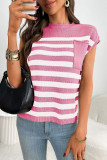 Round Neck Striped Short Sleeved Sweater