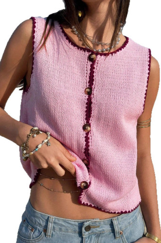 Solid Color Sleeveless Button Up Cardigan Vest