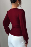 Pearl Solid Color Long Sleeved Slim Fit T-shirt