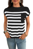Round Neck Striped Short Sleeved Sweater