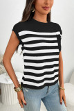 Round Neck Striped Short Sleeved Sweater