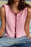 Solid Color Sleeveless Button Up Cardigan Vest