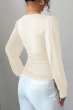 Pearl Solid Color Long Sleeved Slim Fit T-shirt