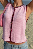 Solid Color Sleeveless Button Up Cardigan Vest