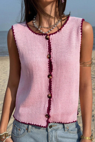 Solid Color Sleeveless Button Up Cardigan Vest